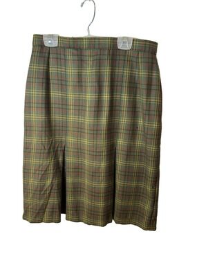 Dunedin Vintage Scotland Plaid Green Midi Skirt Pure New Wool size 16 as is**